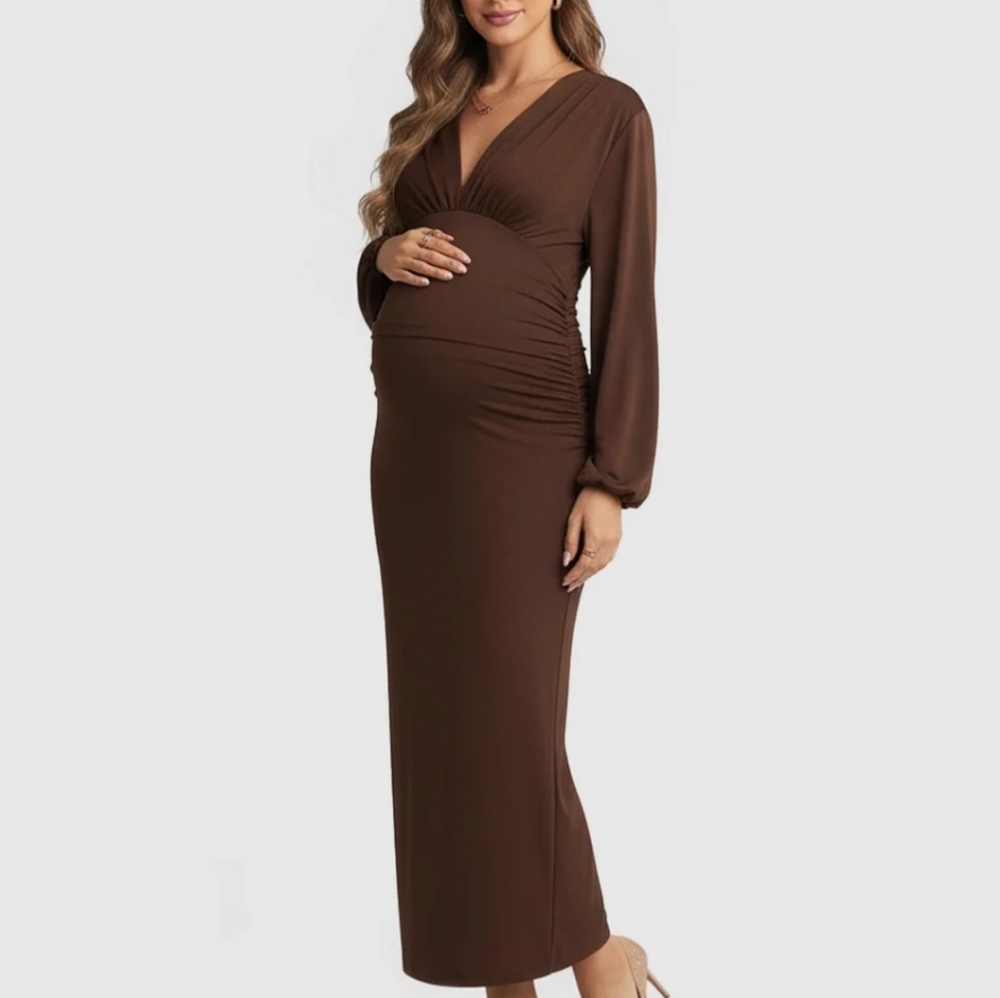 Elegant Long Sleeve Bodycon Maternity Maxi Dress